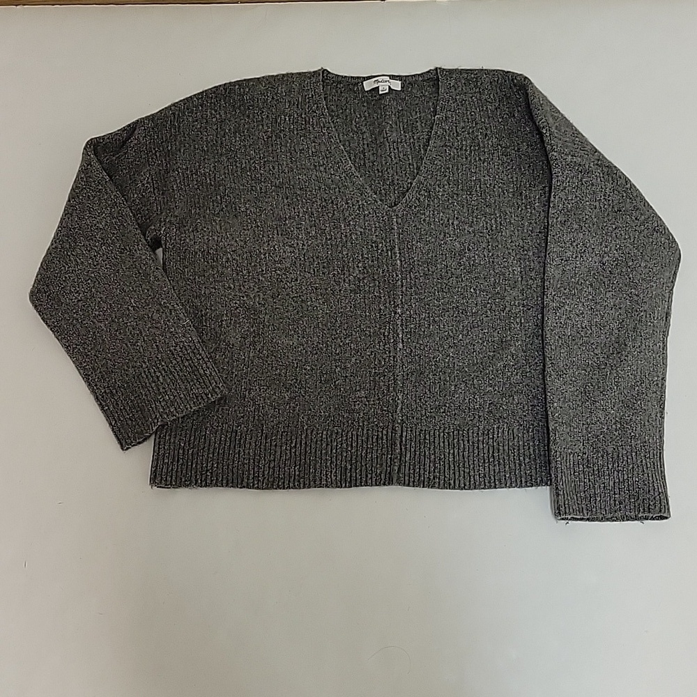 Madewell v neck long sleeve sweater grey small oversized cozy fall grandma
